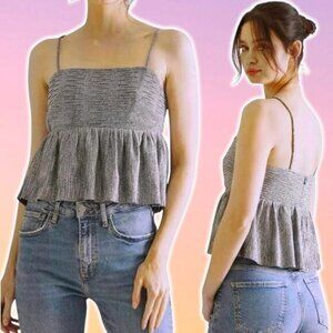 STORIA Metallic Silver Ruffle Baby Doll Top Sz Medium